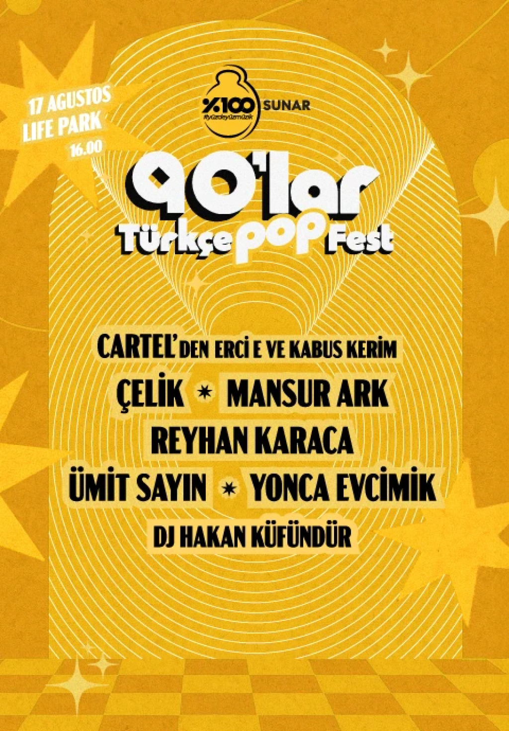 %100 Music: 90'lar Türkçe Pop Fest: Çelik, Yonca Evcimik, Mansur Ark, Reyhan Karaca, Ümit Sayın, Cartel'den Erci-e ve Kabus Kerim