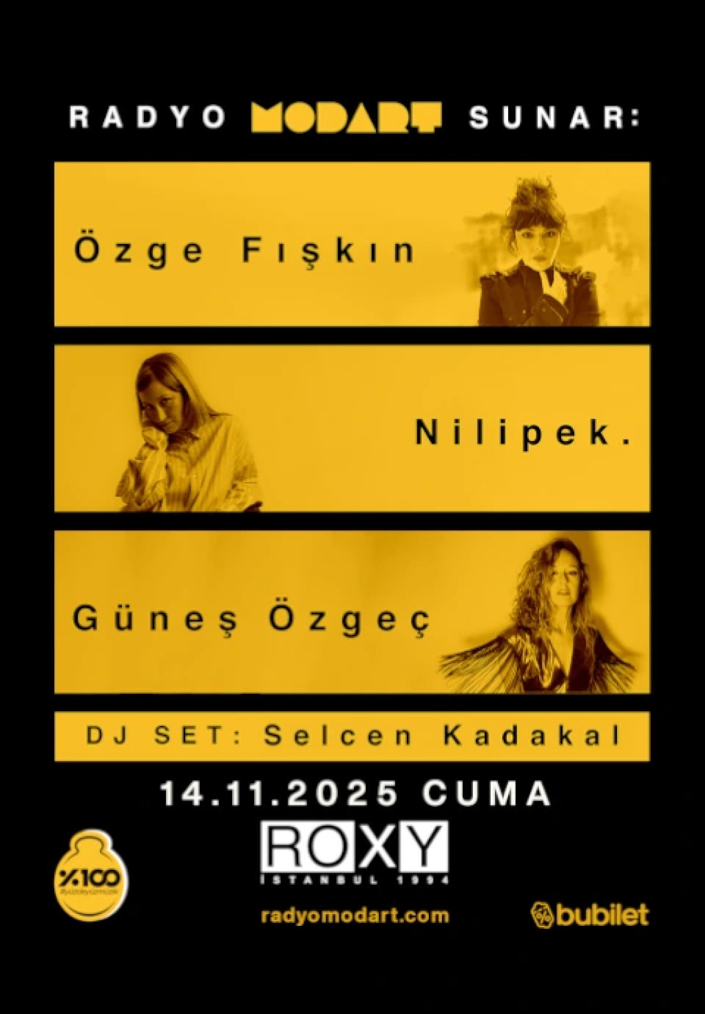 %100 Müzik Sunar: Radyo Modart Konserleri - Özge Fışkın, Nilipek. ve Güneş Özgeç