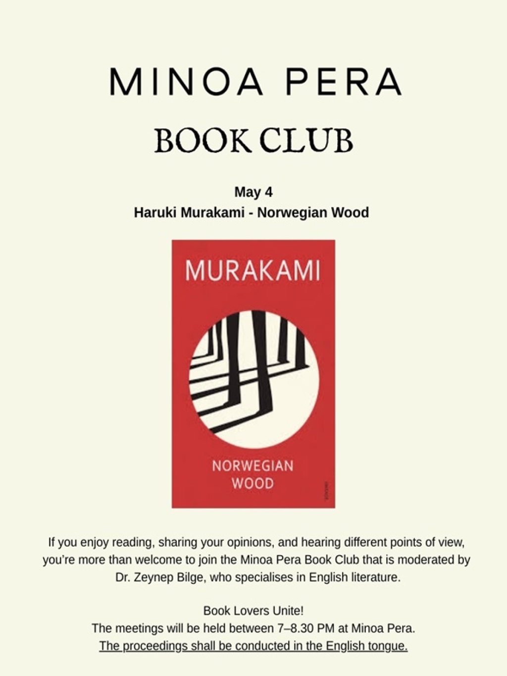BOOK CLUB at Minoa Pera: Norwegian Wood (İmkânsızın Şarkısı) by Haruki Murakami