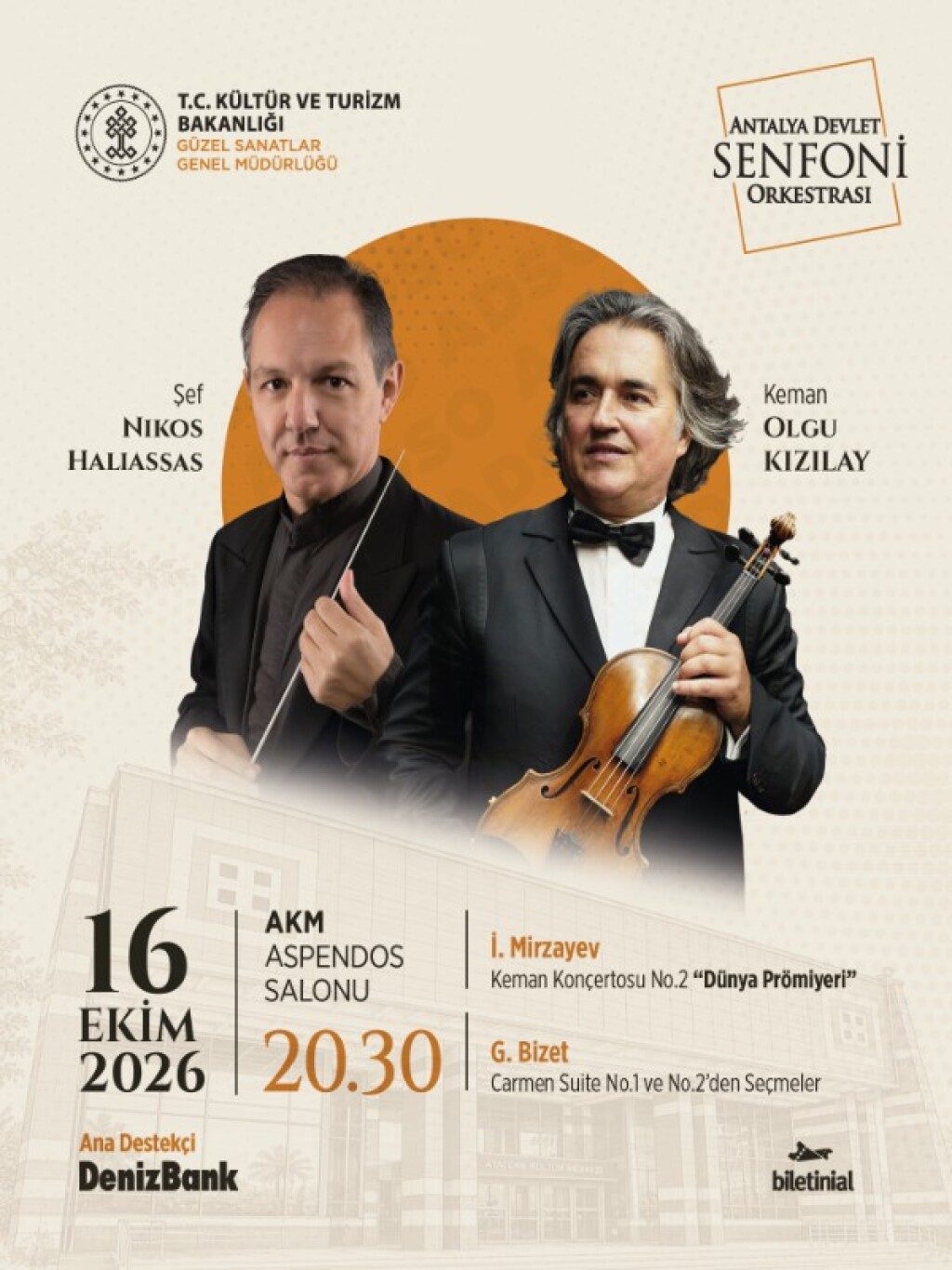Dünya Prömiyeri (İlk Seslendiriliş): Mirzayev 2. Keman Konçertosu & Carmen | Antalya Devlet Senfoni Orkestrası – DenizBank Konserleri