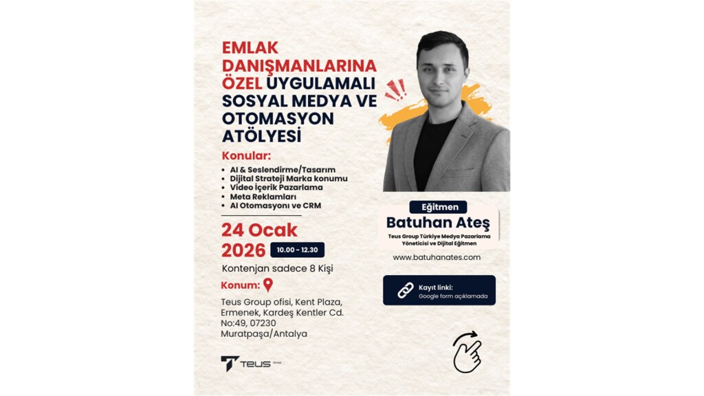 Emlak danışmanlarına Özel Uygulamalı Sosyal Medya ve Otomasyon Atölyesi