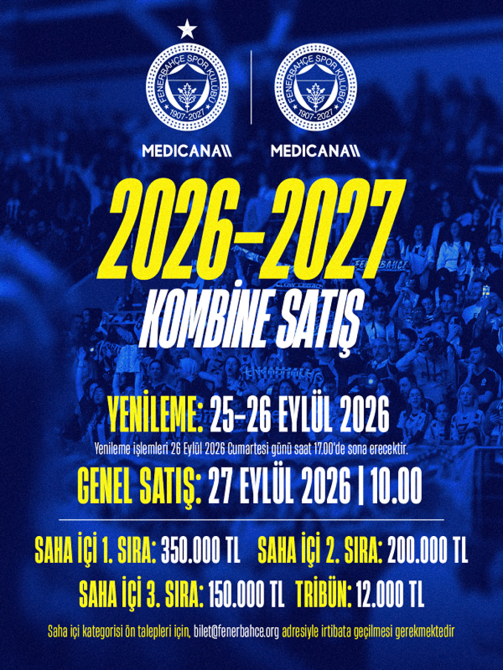 Fenerbahçe Voleybol Kadın-Erkek Takımları Sezonluk Bilet Satışı 2026-2027