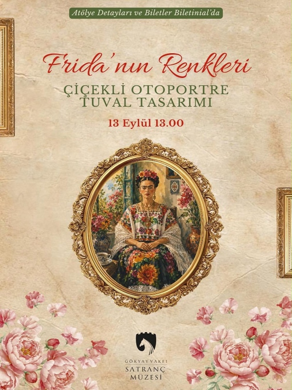 Frida'nın Renkleri: Çiçekli Otoportre Tuval Tasarımı
