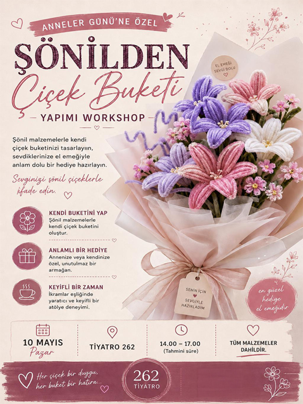 Şönilden Çiçek Yapımı
